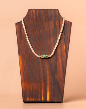 Collier en perle de culture avec pendentif en acier inoxydable et point Bleu
