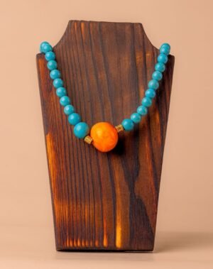 Collier en turquoise avec grande boule orange